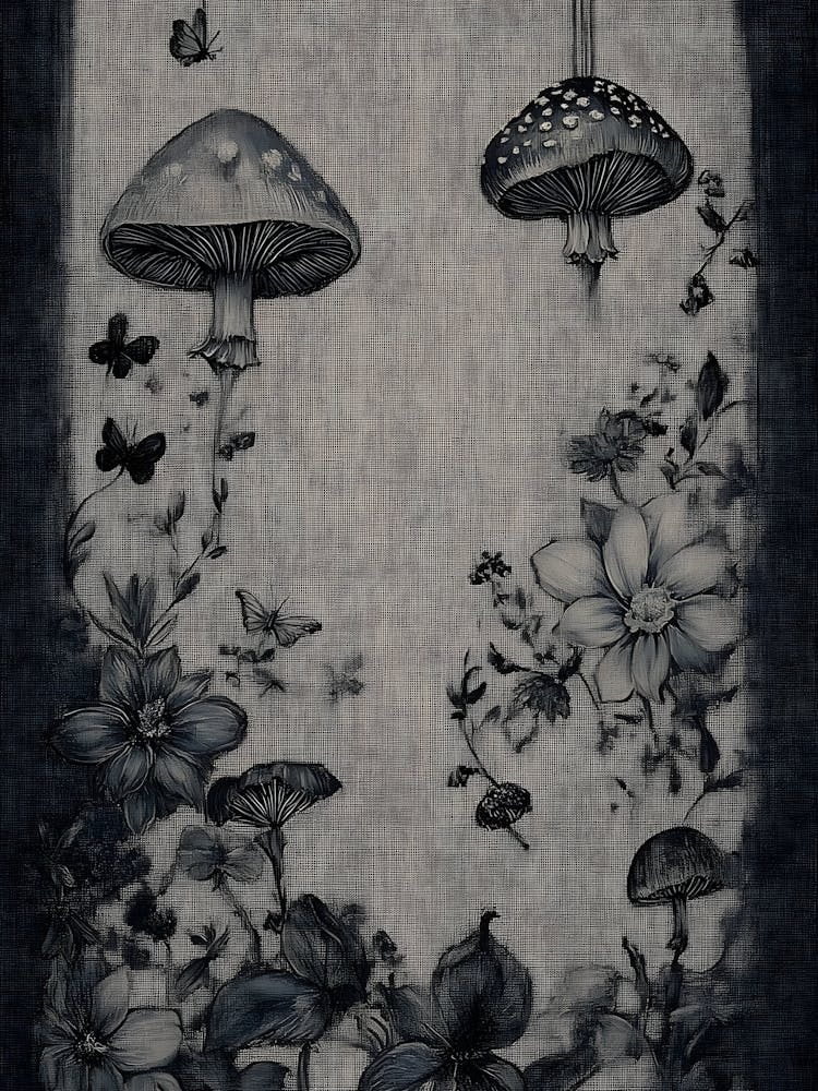 Mushrooms And Butterflies