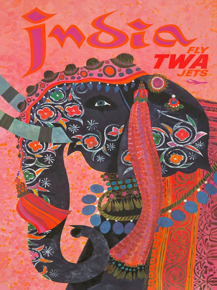 IndiaIndia Vintage Travel Poster, Elephant Art