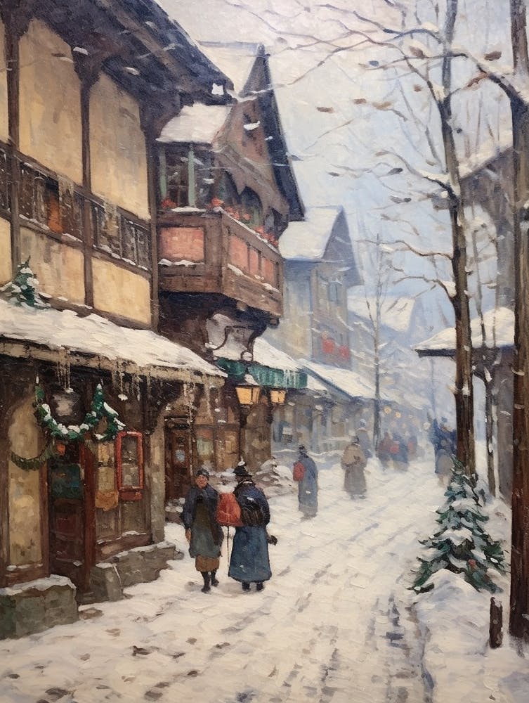 Vintage Winter Painting Leavenworth Washington