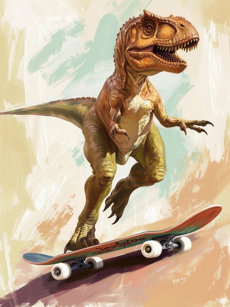 Mustard Tones Dinosaur On A Skateboard 2