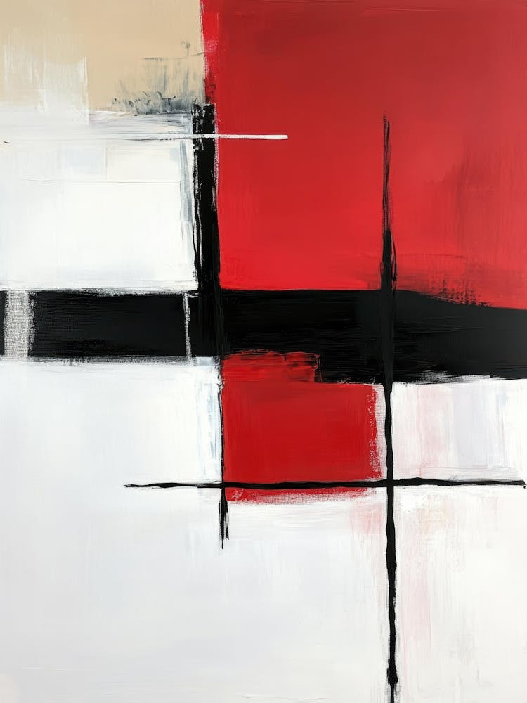 Abstract Red Black And White Painting 3