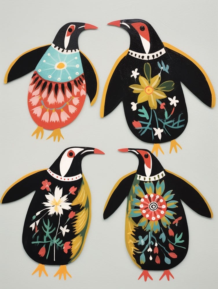 Folk Style Bird Painting Penguin 2