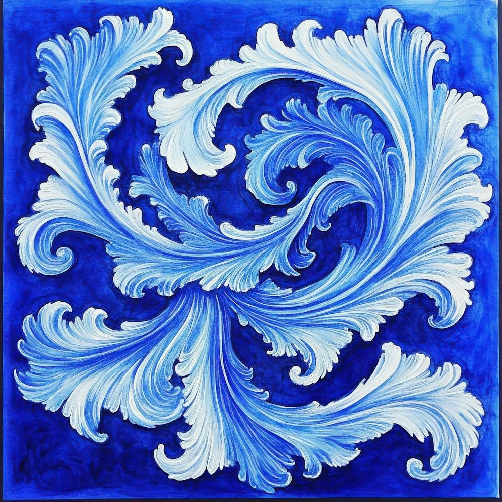 Blue And White Floral Tile