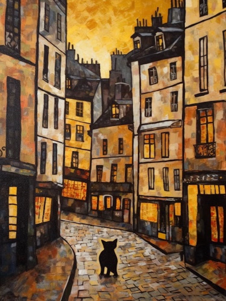 Painting Of Paris With A Cat In The Style Of Gustav Klimt 4
