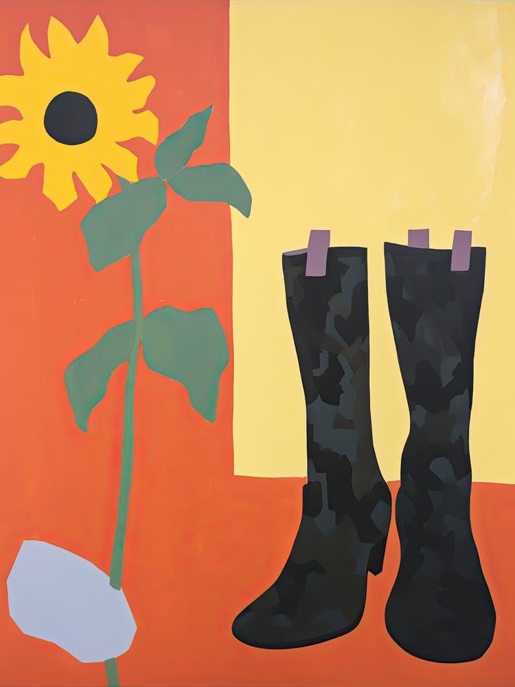 A Painting Of Cowboy Boots With Sunflower Flowers, Pop Art Style 4