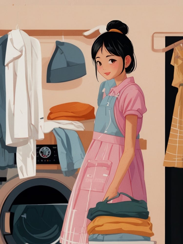 Asian Girl In The Laundry Room 1