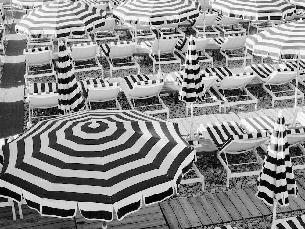 Beach Umbrellas Black And White