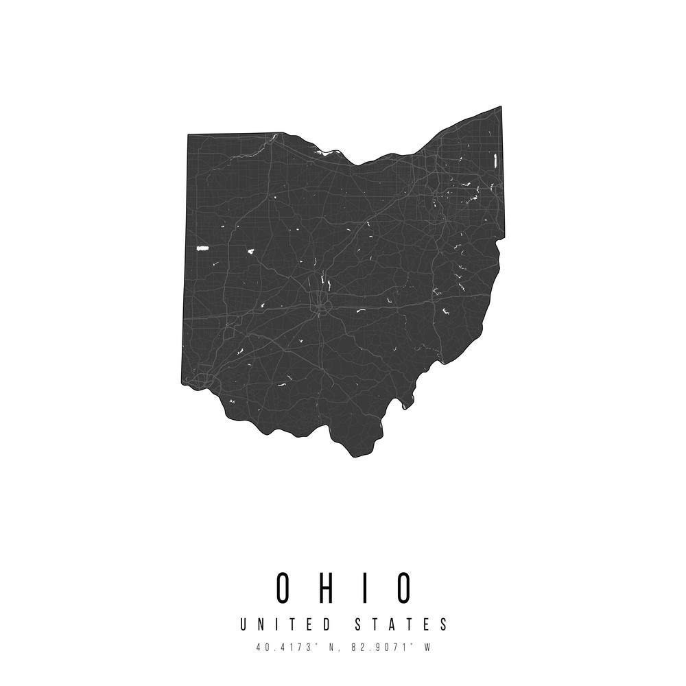 Ohio Mono Black And White Modern Minimal Street Map Square