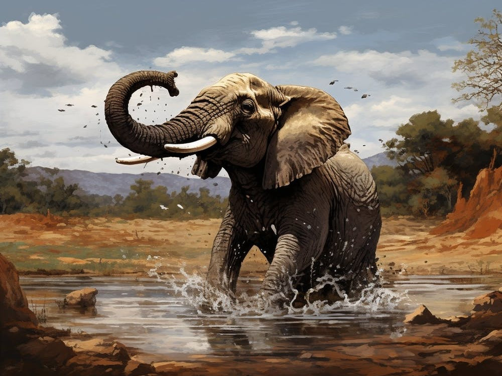 African Elephant In Water Realism4