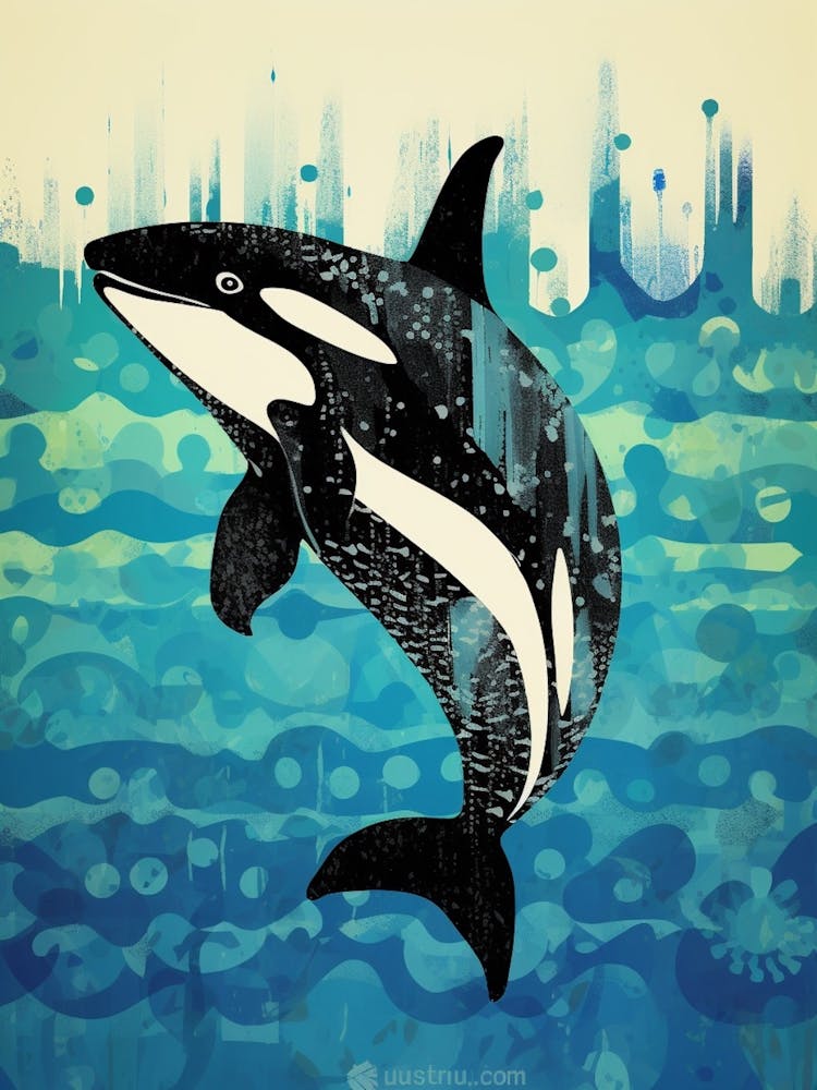 Orca-Wal Collage Impasto-Stil