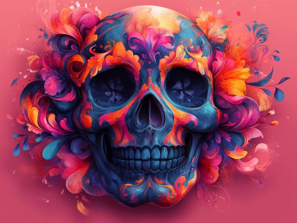 Day Of The Dead Skull.Generated AI. Wall