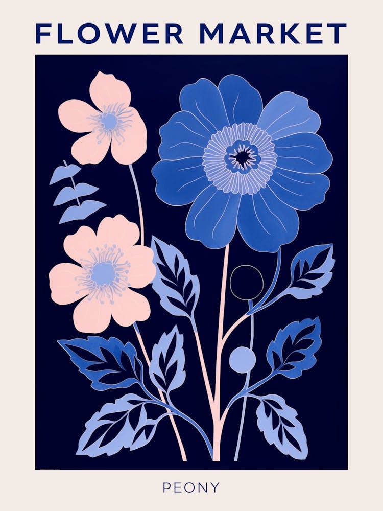 Blue Flower Market Poster Peony 4