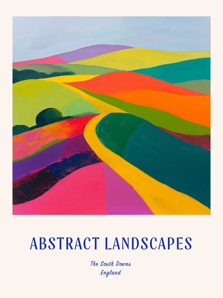 Colourful Abstract The South Downs England 1 Poster Blue