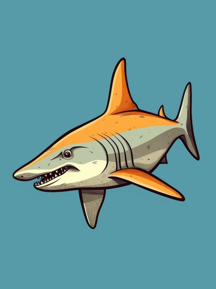A Great Hammerhead Shark In A Vintage Cartoon Style 4