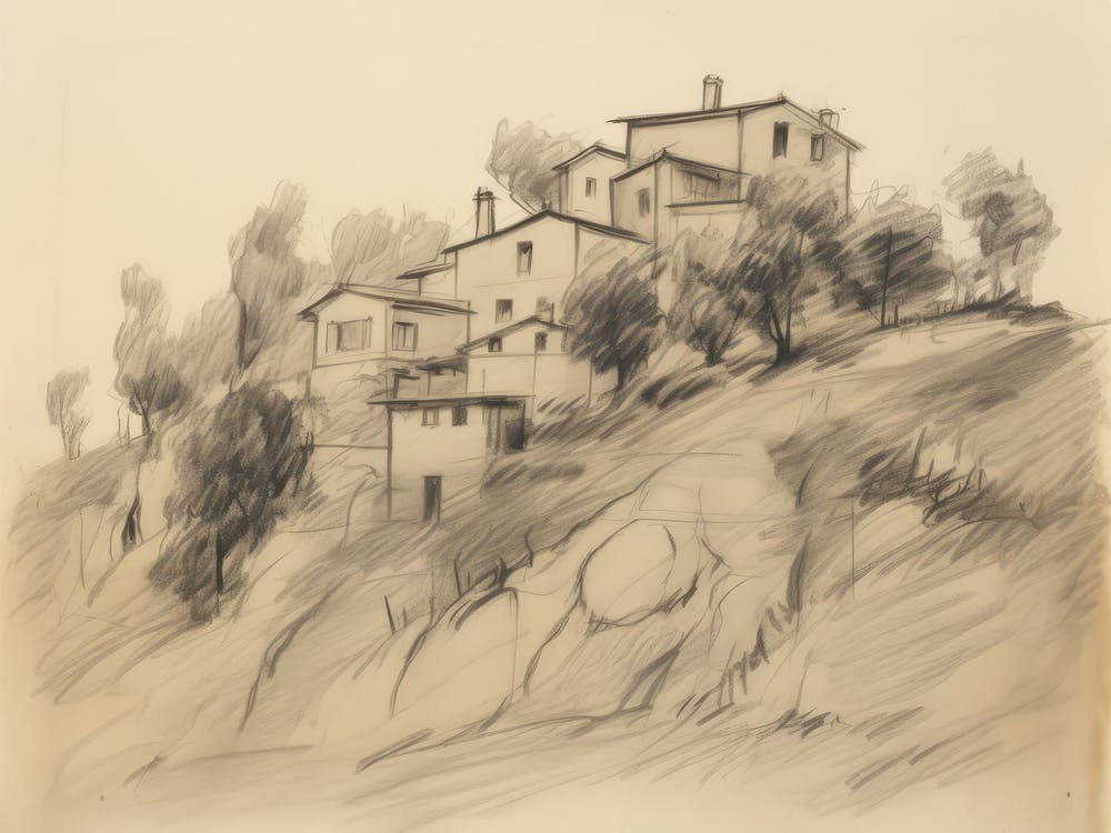 French Villa Architecture Sketch