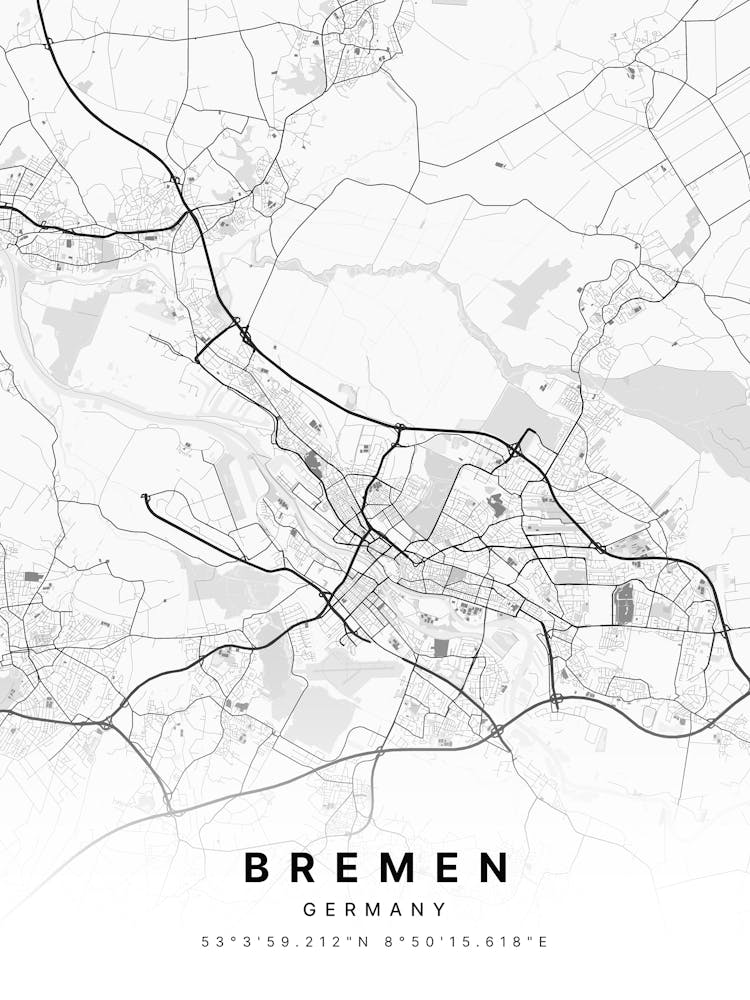 Bremen Germany White Map