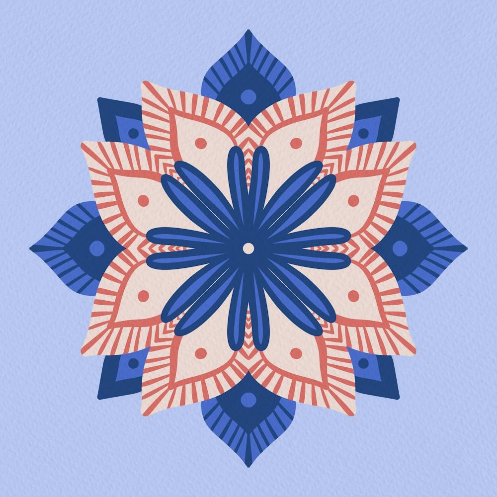 Modern mandala - coral and blue