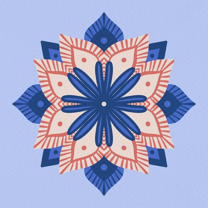Modern mandala - coral and blue