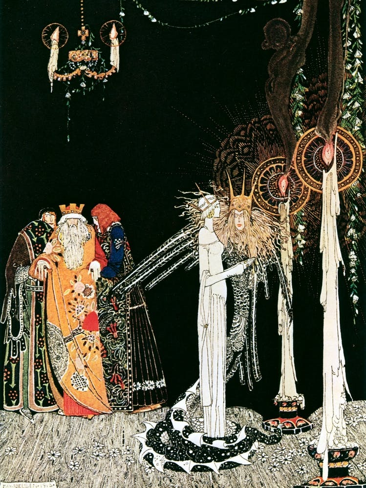 &quot;She Saw The Lindworm For The First Time As He Came In And Stood By Her Side&quot; by Kay Nielsen - East of the Sun and West of the Moon 1914 - Vintage Victorian Fairytale Art Signed Remastered High Resolution