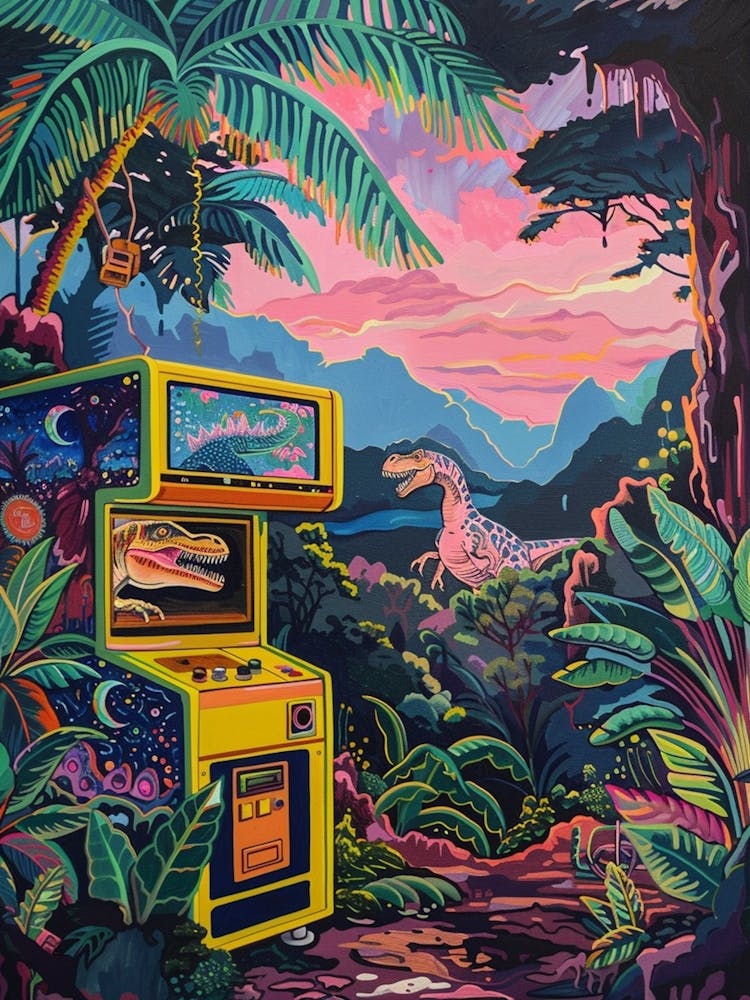 Dinosaur Retro Video Game Painting 2