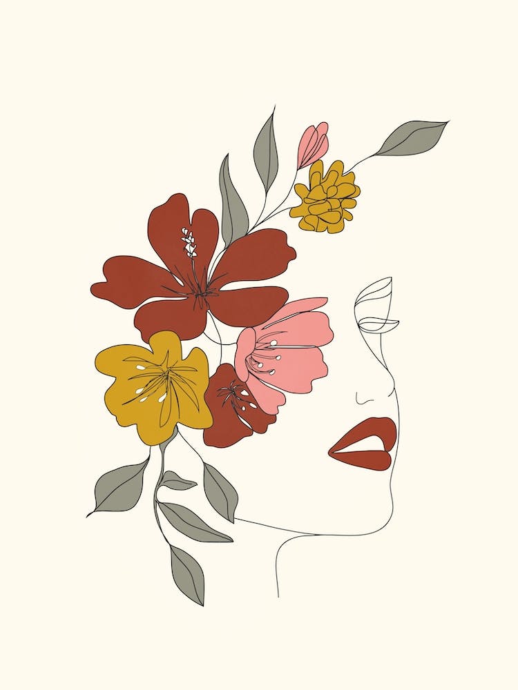 Colorful Thoughts Minimal Line Art Woman Face I