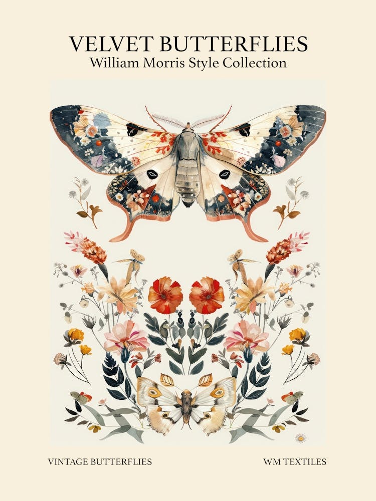 Velvet Butterflies Collection Vintage Butterflies William Morris Style 8