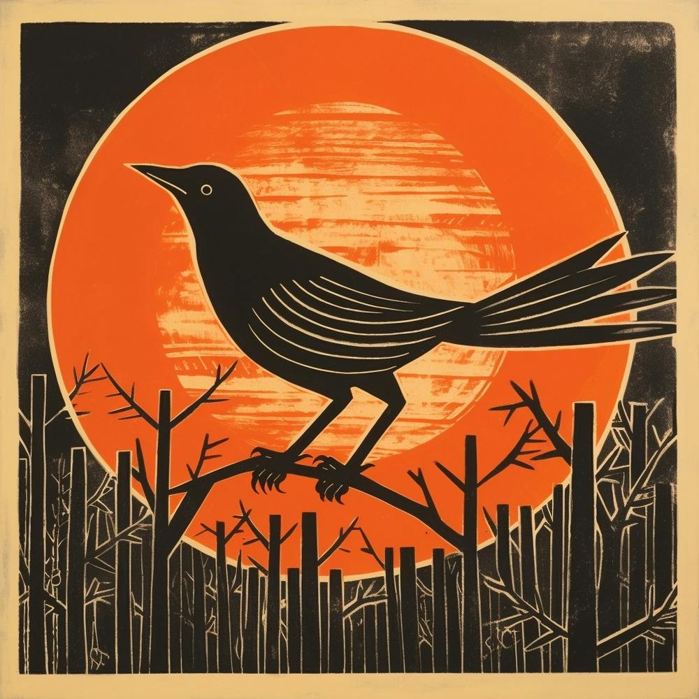 Retro Bird Lithograph Mockingbird 2