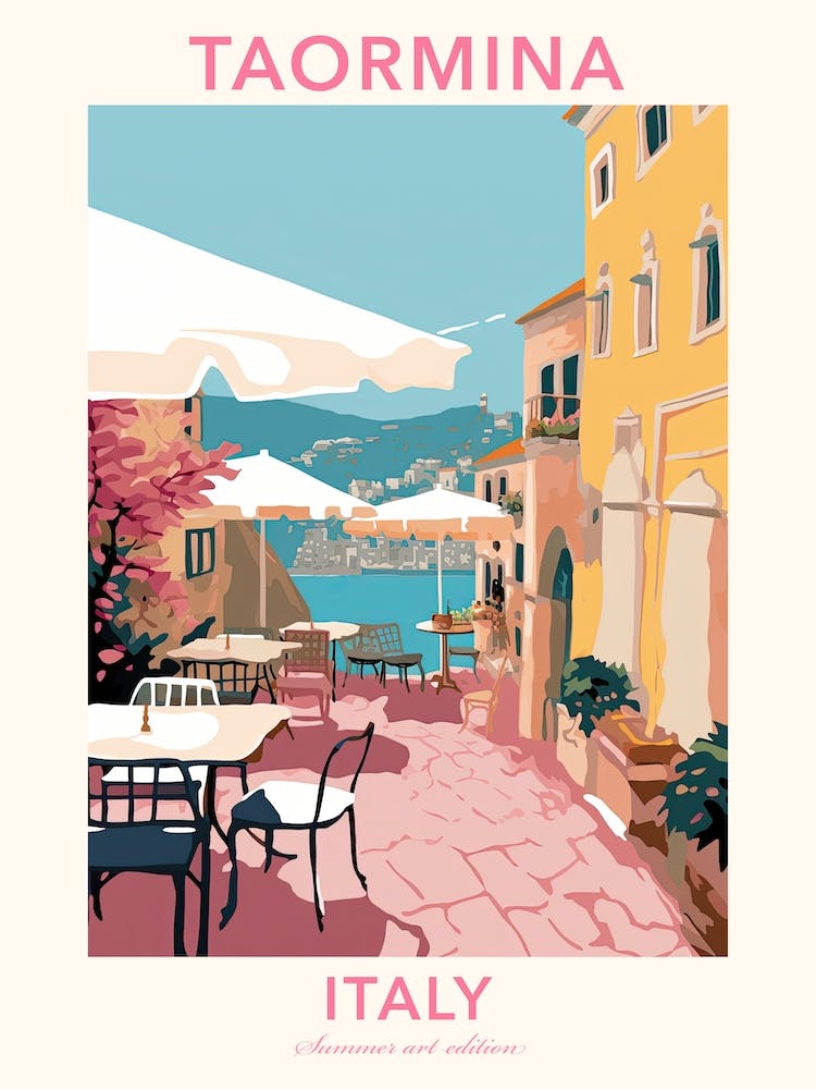 Taormina, Italy, Flat Pastels Tones Illustration 1 Poster