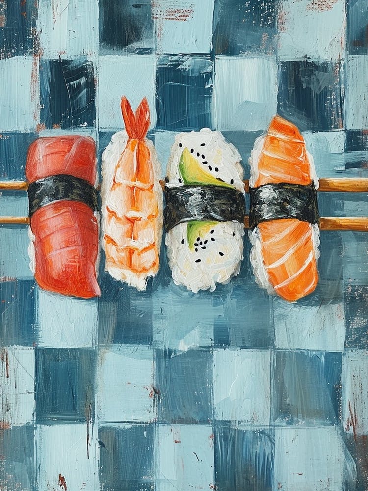 Nigiri Sushi Blue Checkerboard 4