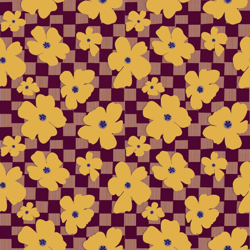 Yellow Flowers on Checkers