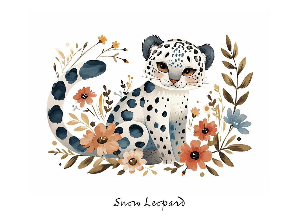 Little Floral Snow Leopard Poster