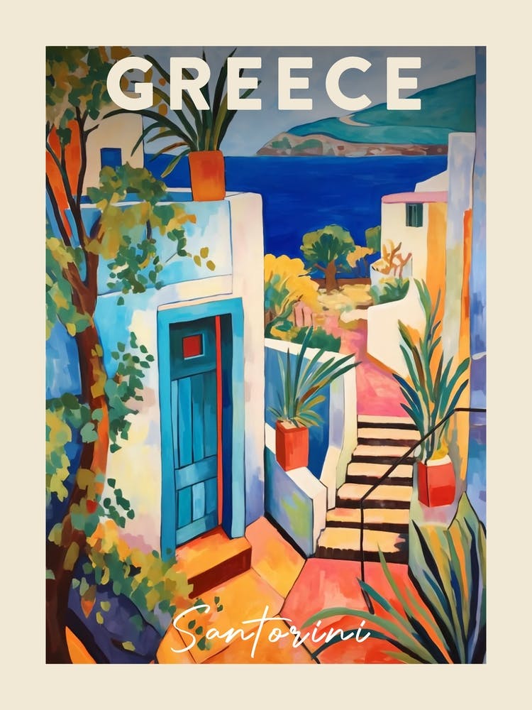 Santorini Greece 2 Fauvist Painting Travel Poster