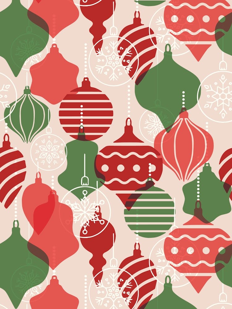Layered Vintage Christmas Ornaments Red, Green, Pink