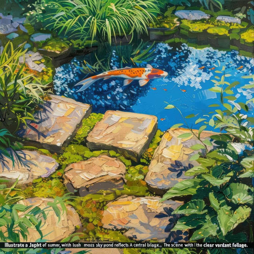 Summer Zen Japanese Garden Series In Style Of David Hockney 2