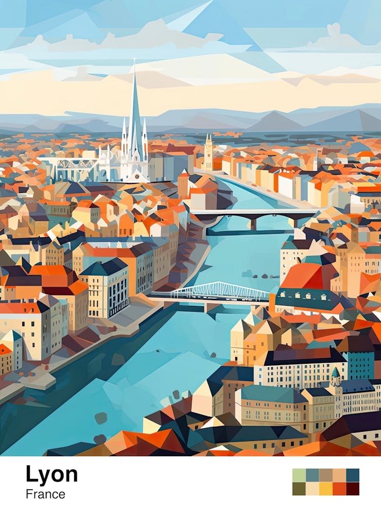 Lyon, France, Geometric Illustration 1 Poster