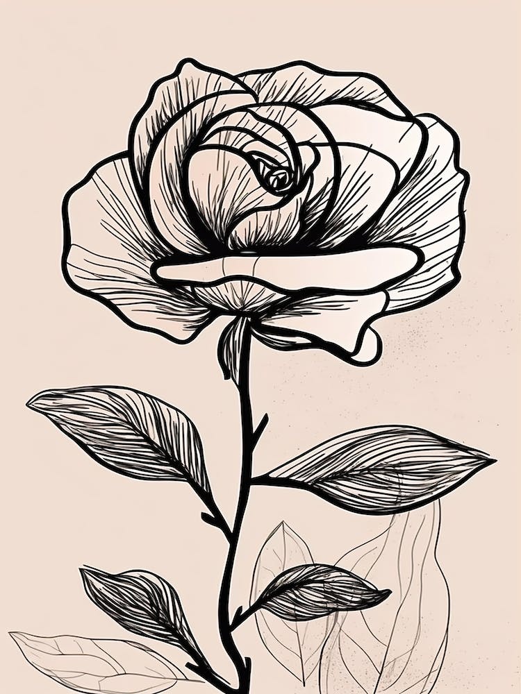 Line Art Roses Flowers Illustration Neutral 6