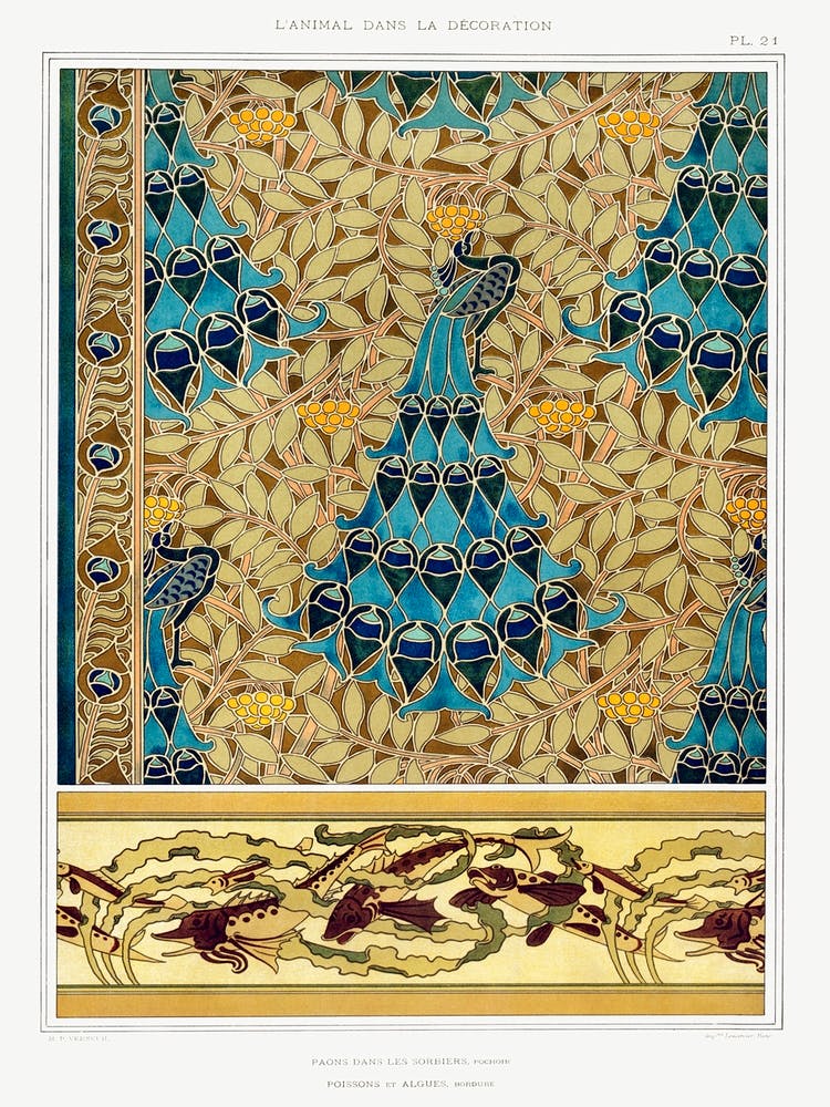 Peacocks In Rowan Trees; Fish And Algae From The Animal In The Decoration (1897), Maurice Pillard Verneuil