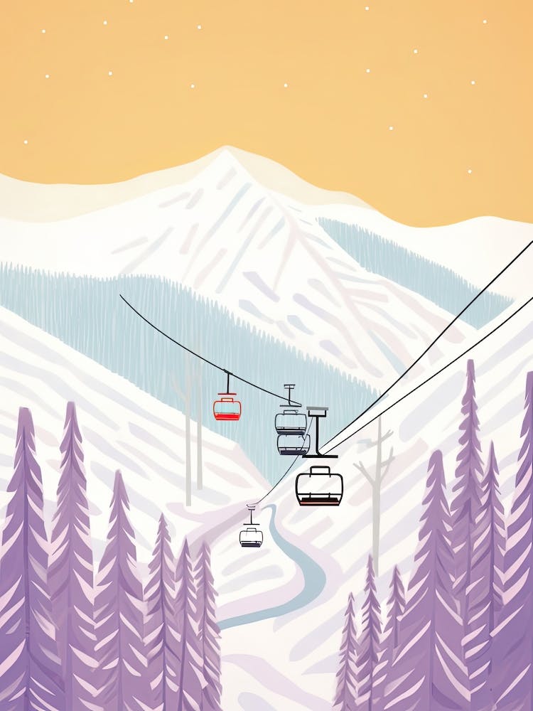 Lake Louise Ski Resort   Alberta, Canada, Ski Resort Pastel Colours Illustration 1
