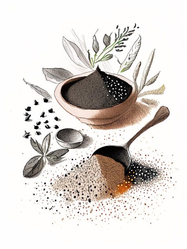 Black Salt Spices And Herbs Pencil Illustration 1