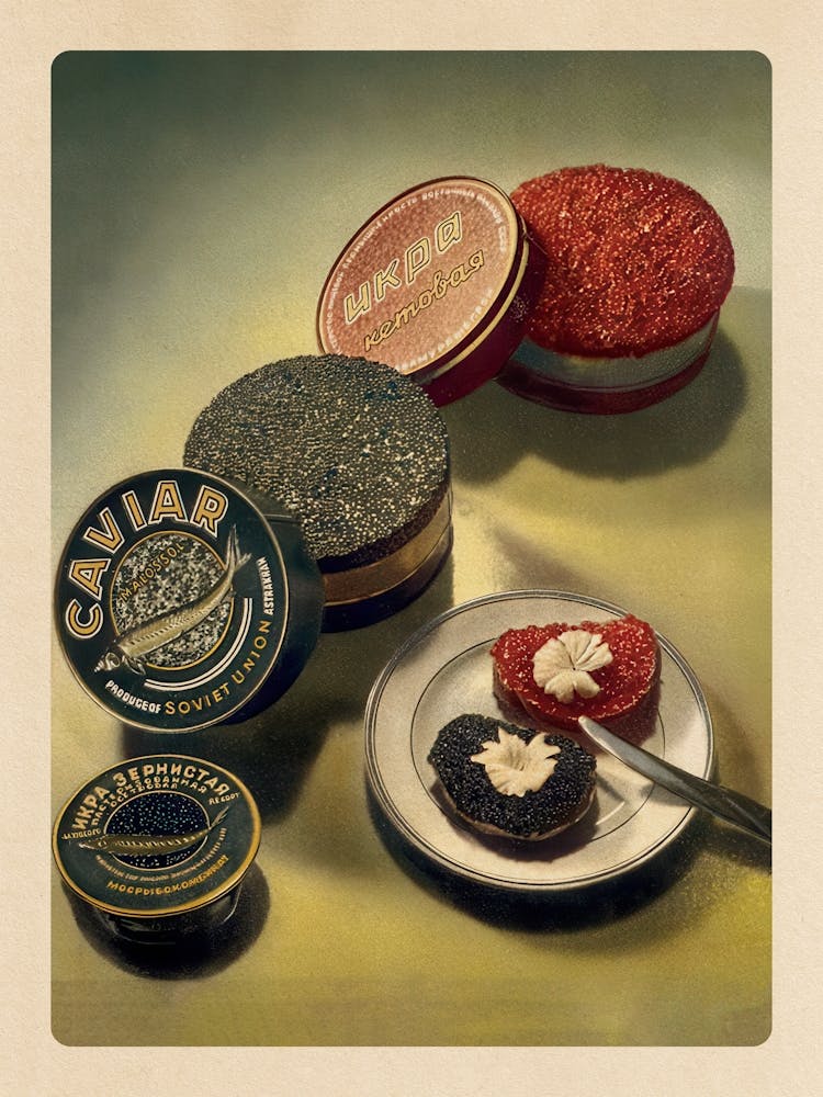 Soviet black caviar — Soviet vintage food poster, kitchen prints, retro art print, propaganda poster