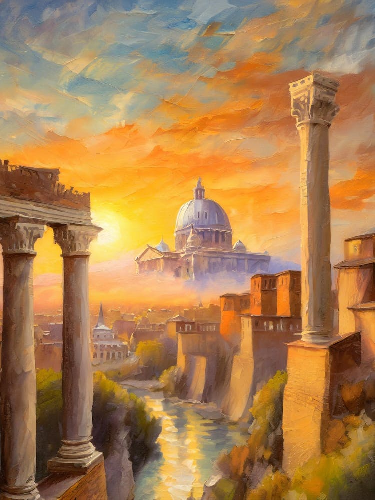 Sunset Over An Ancient Cityscape