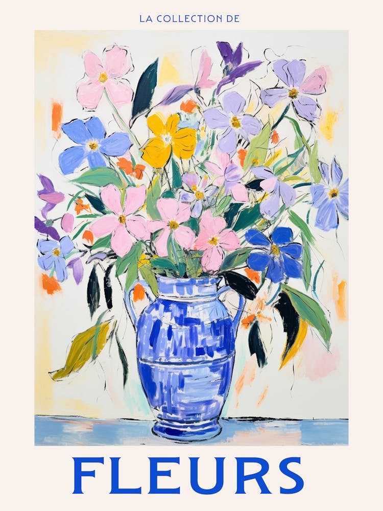 French Flower Poster Periwinkle