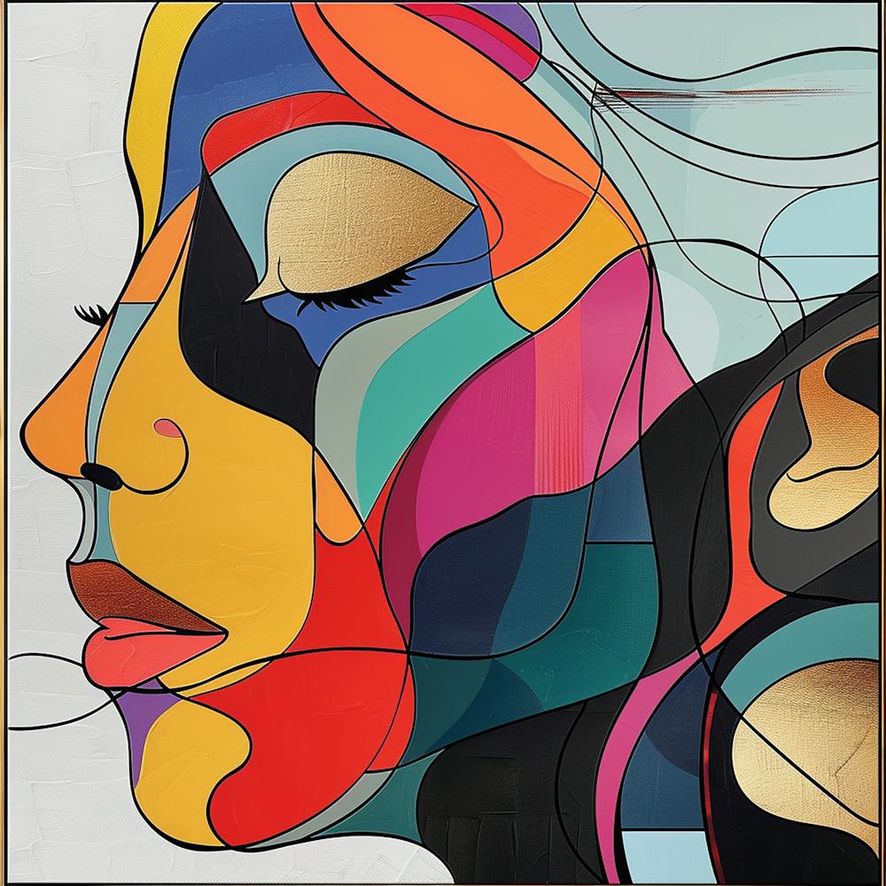 Abstract Of A Woman'S Face - colorful cubism, cubism, cubist art,    abstract art, abstract painting  city wall art, colorful wall art, home decor, minimal art, modern wall art, wall art, wall decoration, wall print colourful wall art, decor wall art, dig