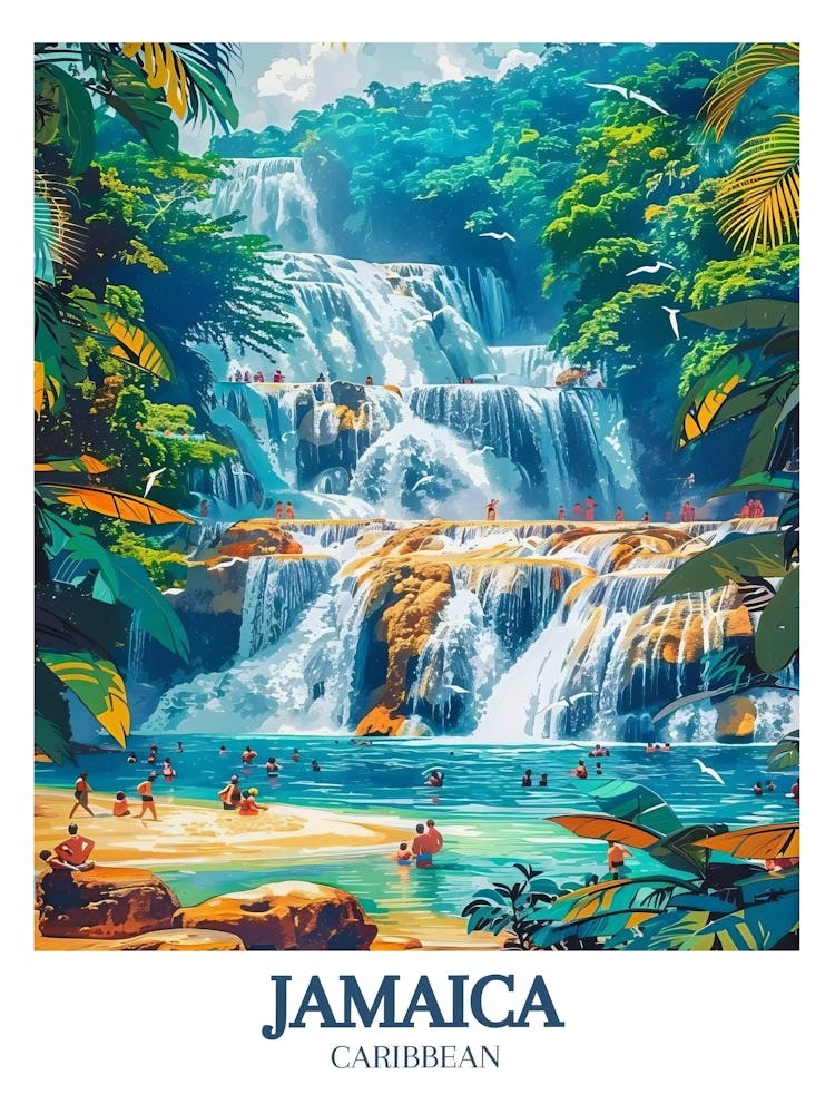 Jamaica Print Dunn S River Falls Art Jamaica Wall Art Ocho Rios Beach Art Jamaica Canvas Art Dunns River Jamaica Framed