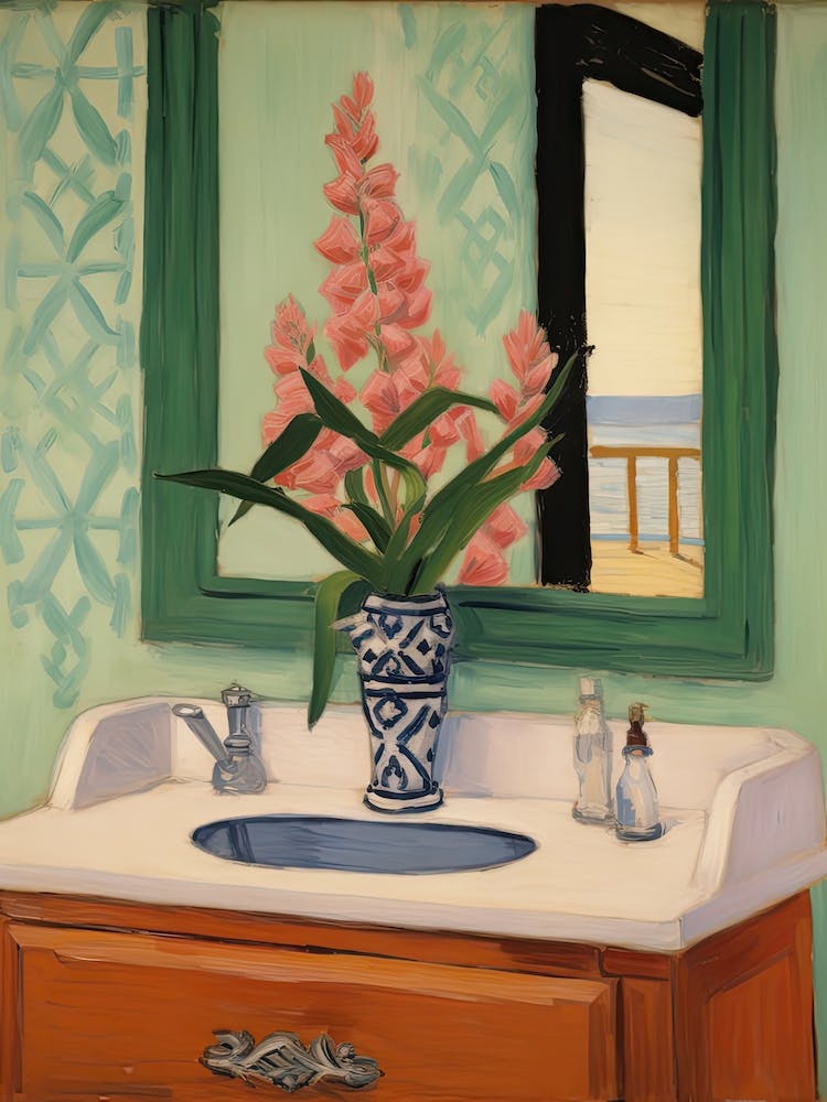 Bathroom Vanity Painting With A Gladiolus Bouquet 4