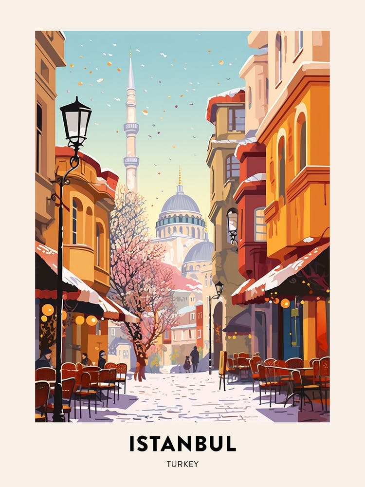Vintage Winter Travel Poster Istanbul Turkey 3