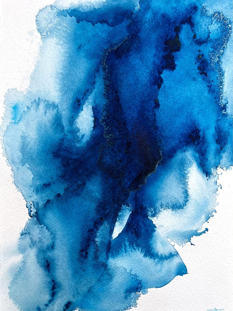 Blue Abstraction, Watercolor Painting on Paper