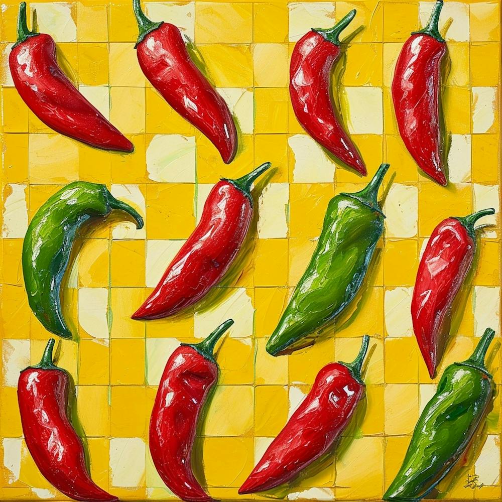 Chilli Peppers Yellow Checkerboard 2