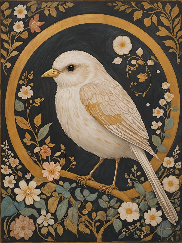 Gold and White Bird On A Branch with Navy Background