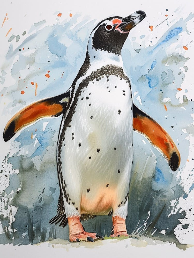Humboldt Penguin Fernandina Island Watercolour Painting 1
